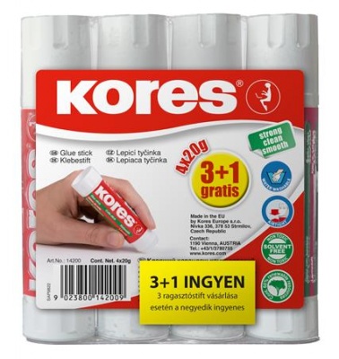 Ragasztóstift, 20 g, 3+1 akciós kiszerelés, KORES