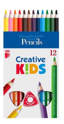 Színes ceruza készlet, háromszögletű, vastag, ICO "Creative kids", 12 különböző szín